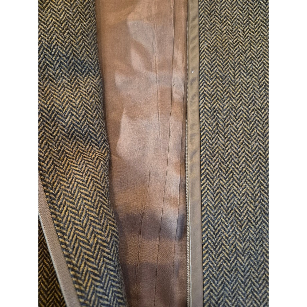 Kate Hill Women Brown Herringbone Wool Blend Leather Trim Zip Blazer Jacket 20W - Picture 6 of 9